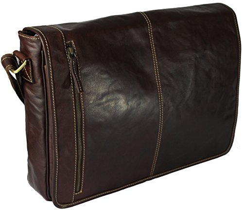 Laptop-Tasche "ATLANTA" (15") | Echtes Büffel-Leder | Notebook Umhängetasche Herren Damen Braun | By Alpenleder