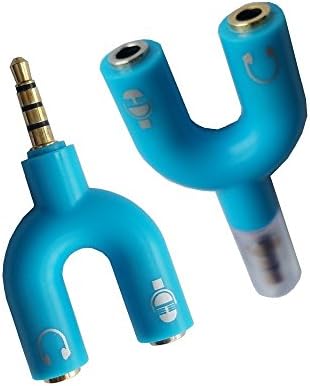 iviLongTail Blue 3.5mm Stereo TRRS 4Pole Plug to 3.5mm Mic &amp; Headset Jack iPhone Audio Adapter