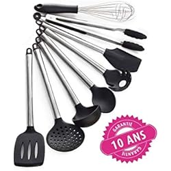 Ensemble d'ustensiles de cuisine, 8 pièces Meilleurs ustensiles de cuisine en silicone, Ensemble d'ustensiles de cuisine antiadhésifs, résistants à la chaleur avec poignée en acier inoxydable (8 pcs)