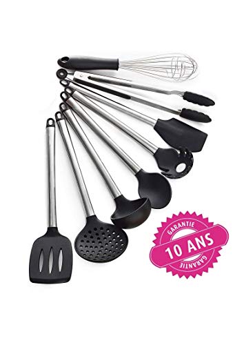 Ensemble d'ustensiles de cuisine, 8 pièces Meilleurs ustensiles de cuisine en silicone, Ensemble d'ustensiles de cuisine antiadhésifs, résistants à la chaleur avec poignée en acier inoxydable (8 pcs)