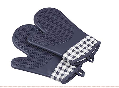 Preisvergleich Produktbild Hitzebeständige Silikon Ofenhandschuhe Anti-Rutsch mit Baumwoll-Fütterung Ofenhandschuhe Dicker und länger Oven Mitts für Grillen Backen Kochen 1 PaarGrau