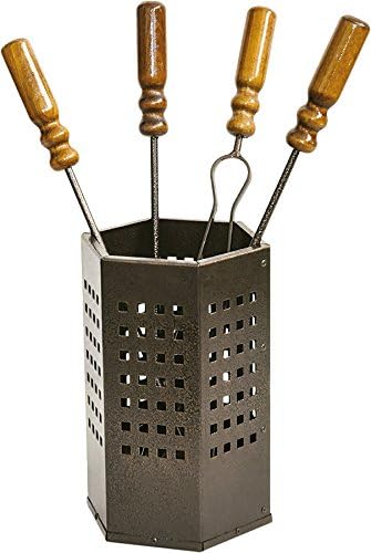k2calore kt0551 – Set of 4 Pieces for Wrought Iron Fireplace with Wood Handle, 18 x 50 cm)