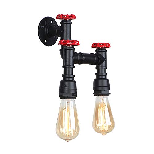 Preisvergleich Produktbild Ttljydd Dachgeschoss Retro industrielle Wasserleitung Wandleuchte, E27 Doppelkopf Retro Edison Schmiedeeisen Wandleuchte, Steampunk Radlager Fahrrad Wandleuchte Retro-Stil, (Keine Glühbirne)
