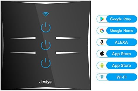 Smart Home Wall Light Switch, WIFI Touch Sensitive, Glass Finish Remote Control Lights,Works with Amazon Alexa Echo/ Google Home, support Android and IOS APP ( Need Neutral Wire ) (3 Gang, Black)