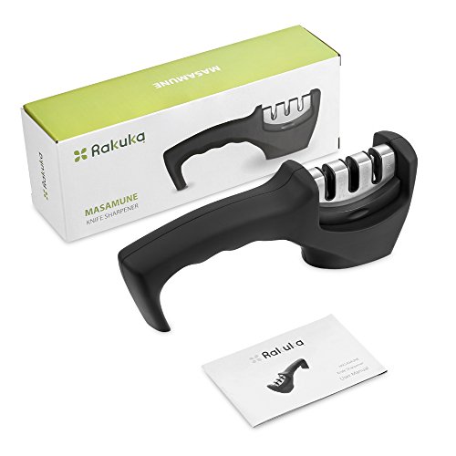 Rakuka Masamune Messerschärfer, Knife Sharpener Mit 3 Etappen, Ergonomisches Design Anti-Rusch Matte Aluminium Oberfläche für Kochmesser , Obstmesser , Schere usw. - 8