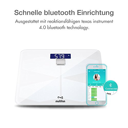 Smarte Digitale Körperfettwaage Gewichtswaage,multifun Personenwaage Körperwaage 5kg-150kg via Bluetooth Körperanalysegeräte inklusive Vermessung von Körpergewicht Körperfett Körperwasser Knochen und Muskemaße usw - 4
