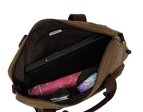 FakeFace Herren Satchel Schultasche Umhängetasche aus Canvas Segeltuch Schultertasche Messenger Bag Cross-Body Tasche Laptoptasche 13-14 Zoll iPad 41 x 30 x 9 CM (Khaki) - 3
