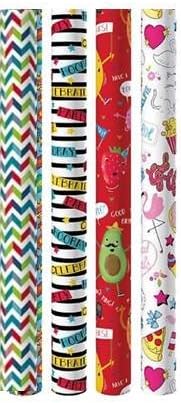 12m Mixed Gift Wrapping Paper - 4x3m Roll's - Teen Kid's Boys Girls Designs Birthday All Occasion