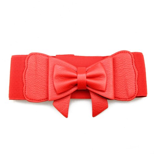 Preisvergleich Produktbild Höter Synthetik-Leder Damen Gürtel Mit Bowknot, Elastischer Gürtel, Tolles Accessoire Als Blickfang, Farben Verschiedenen (Rot)