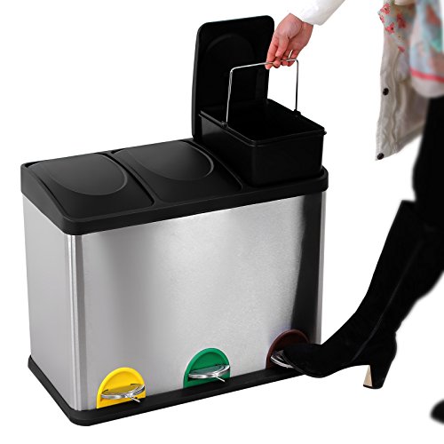 Cestino Da Cucina A Pedale Triplo SONGMICS - 45L, Acciaio, Per Raccolta Differenziata - Foto 5