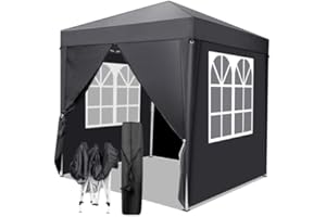 Bonnlo Tonnelle de Jardin Pliante 2x2 Imperméable avec 4 Parois Latérales| Tente,Barnum de Jardin Exterieur avec Protection UV 50+|Idéale pour Fêtes et Événements,Sac de Transport Inclus[Gris foncé]