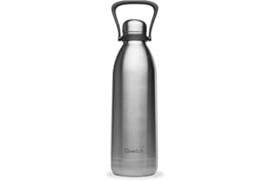 Qwetch - Grande Bouteille Isotherme - Inox Brossé 1,5L - 48h Froid et 16h Chaud - Etanche & Sans BPA - Gourde Inox avec Poignée de Portage - Thermos isotherme pour Pique-nique, Camping, Famille