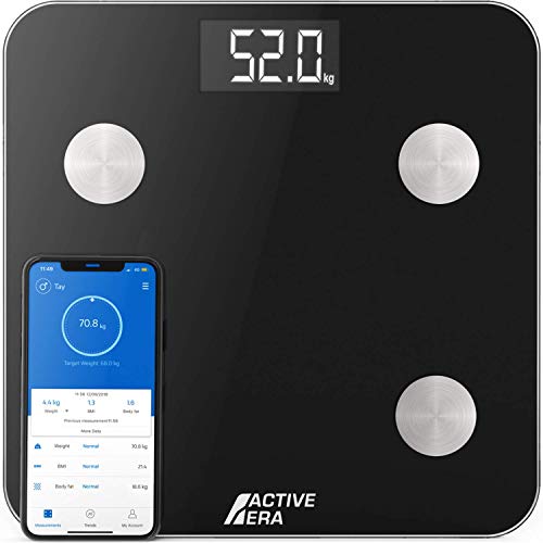 Active Era Balance Pèse-Personne Avec Application Connectée et 15 Caractéristiques (BMI/BFR/Muscle/Eau/Graisse Corporelle/Masse osseuse/BMR etc) - Noir
