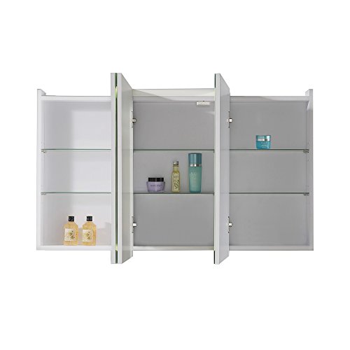 Eurosan London, L100, 3-türiger Spiegelschrank, Integrierte LED-Frontbeleuchtung, Breite 100 cm, Weiß - 2