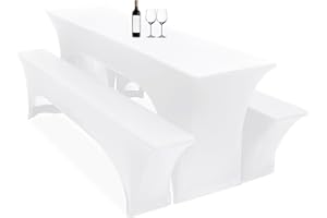 LUMAYCENS 3er-Set Biertischhussen, 220 x 70 x 70 cm, hussen bierzeltgarnitur, weiß, Stretch-Bezüge für Biertisch- und Bankgarnituren, Bierbankhussen, Spandex-Bierzeltgarnitur für Bankett, Gartenmöbel-Bezüge