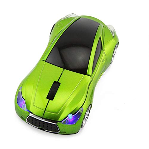 3C Kingdom Cool Sports Car Shaped Wireless Mouse 1600DPI 3 Button Portable Optical Office Cordless Mice with USB Receiver for PC Computer Laptop Gift (Green)