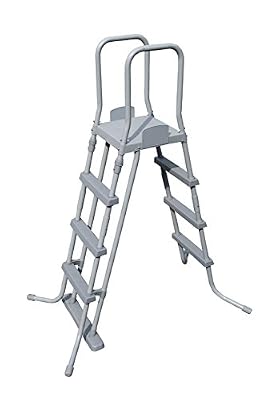 Bestway - Echelle de sécurité pour piscine hors sol, 3 marches de chaque côté avec plateforme centrale, hauteur 122 cm