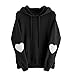 Produktbild Frauen Langarm Herz Hoodie Sweatshirt Pullover mit Kapuze Pullover Tops Bluse MYMYG Übergröße Tops Rundhals Langarm Hoodies (Schwarz,EU:42/CN-2XL)