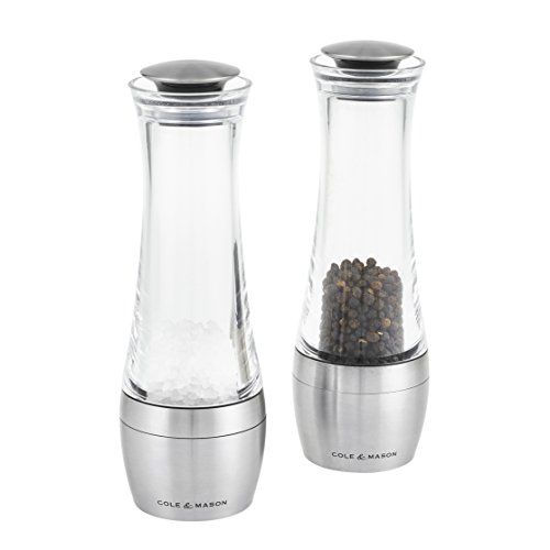 Cole & Mason H308798P Amesbury Salt and Pepper Mills, Precision+ Stemless, Stainless Steel/Acrylic, 190 mm, Gift Set, Includes 2 x Salt and Pepper Grinders
