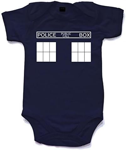 Naughtees clothing - Tardis Police call box navy blue 0-3 months babygrow