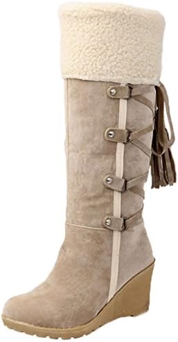 Minetom Women Winter Tassel Boots Warm Plush Snow Boots Skidproof Cotton Padded Wedge Shoes