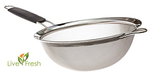Erstklassiger engmaschiger Seiher aus Edelstahl von LiveFresh - 19,5 CM - Seihen & sieben Sie Quinoa, Reis, Mehl, Nudeln und vieles mehr mit dem stärksten und zuverlässigsten großen Sieb, das erhältlich ist