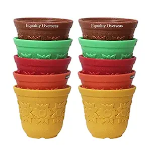 EQUALITY OVERSEAS Garden Balcony Planters Pot Plastic Flower Pot 6 Inch (Multicolor(10))