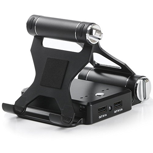 ULTRICS® Einstellbare Aluminium Handy Stand mit 10000mAh Dual USB Powerbank, 270 Grad Drehen Multi Betrachtungswinkel Handy-Standplatz, Desktop-Lade-Dock für iPhone iPad Samsung Galaxy Sony Xperia HTC LG iPod Nokia Tablet für Home Office Küche