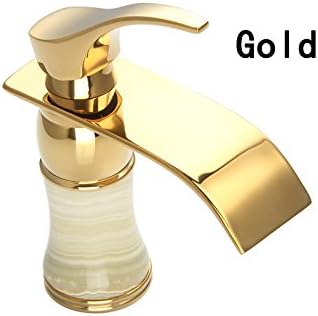 TougBoo Waterfall Bathroom Basin Faucet.One Handle Sink Mixer Tap.Brushed/Gold/Orb Deck Mounted Hot And Cold Mixer Water Tap,Gold