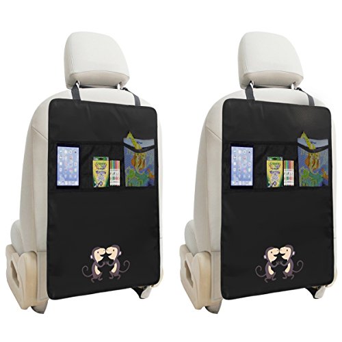 NuoYo Rücksitz Organizer,Rücksitztasche Kinder,Kickmatte Auto,Wasserdicht,Schmutzabweisend Hohe,Qualität,Passend für Die Meisten Sitze,2 Stück,Schwarz