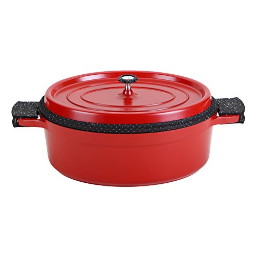 ROSSETTO Cocotte Ovale 38cm Rouge, Fonte d'Aluminium, Revêtement Aspect Pierre, Tous Feux Dont Induction