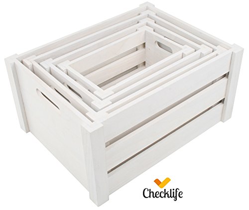 Checklife Holzkiste 4 er Set Aufbewahrungsbox Weinkiste Dekokiste weiß - 2