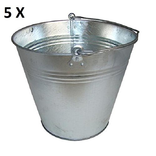 5 Stück Zinkeimer 10 Liter, Eimer verzinkt Dekoeimer, Blecheimer Metalleimer Wassereimer