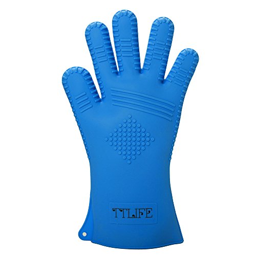 TTLIFE 2Sets Grillhandschuhe Extrem hitzebeständig BBQ Handschutz Handschuhe Ofenhandschuhe premium Qualität Kochhandschuhe (Blau 1) - 6