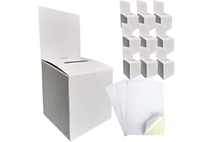 CH-BOX 10 Pack 15x15x15 cm Cardboard Ballot Box, White Glossy for Suggestion Raffle Donation Collection, with Slot & Removable Header, Includes 12 Blank Labels