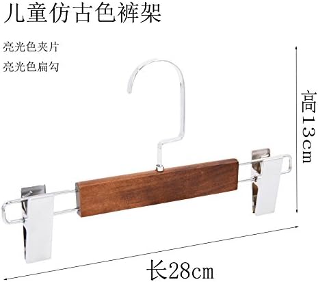 PUMELER 10pcs Natural wooden coat clothes hangers with clips and bar for trousers, , children archaize color trousers rack