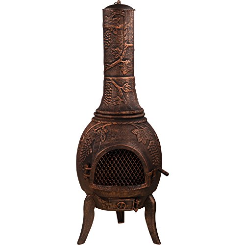 XXL Terrassenofen aus massivem Gusseisen, 50kg, 120cm hoch, inkl. Schaufel + Haken, Farben: Schwarz und Bronze - 2