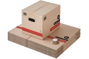 Pack and Move- Lot 20 Cartons Déménagement Livres Premium - 40 X 30 X 30 Cm - Extrême Résistance 30 KG - Poignées Renforcées - 1 Adhésif Offert