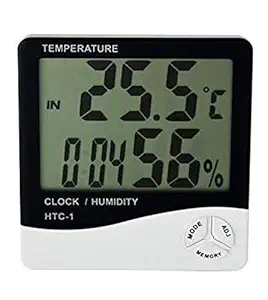 MCP Digital Room Thermometer for Temperature & Humidity with Alarm Clock, Wall Mount or Table Top (HTC-1)