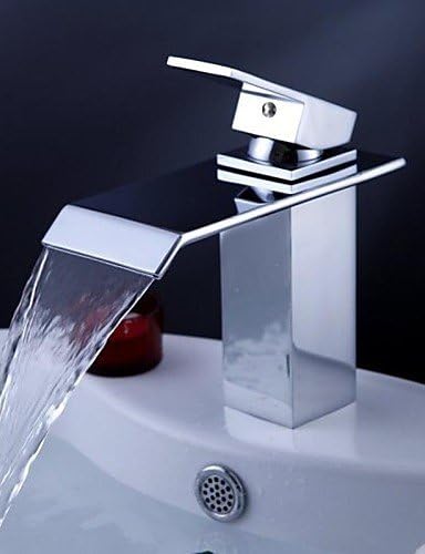 SZ Chrome Single Handle Waterfall Bathroom Vanity Sink Faucets with Extra Large Rectangular Spout, L3180A
