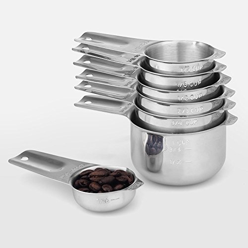 7er 18/8 Edelstahl Messbecher set von 1Easylife, Amerikanischer Messbecher Cup Messlöffel set mit ml, Messbecher Edelstahl, ROSTFREI, BPA FREI, Ideal für Cocktail, Backen, Kaffee, Proteinpulver, Soße. - 4