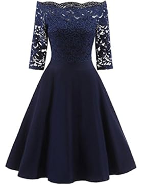 Spitzenkleider Damen Festliche Kleider Longra Damen Schulterfreies Elegant Sommerkleider Knielanges Vintage 3/...