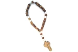 HolyRoses Handcrafted Threaded Anglican Olive Wood White Rope Rosary | 7mm Beads | Christian Prayer Beads. Designed for Meaningful Prayer | Bethlehem Craftsmanship | Genuine Product, Wood, No Gemstone