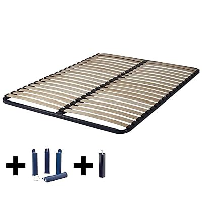 AltoBuy Altolattes - Pack Sommier 2x20 Lattes 120x190cm + Pieds Bleus + Pied Central