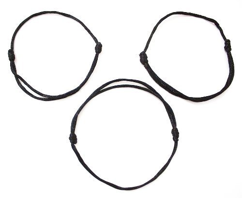 3 Black Lucky Drawstring Bracelets, Kabbalah for Success and Luck