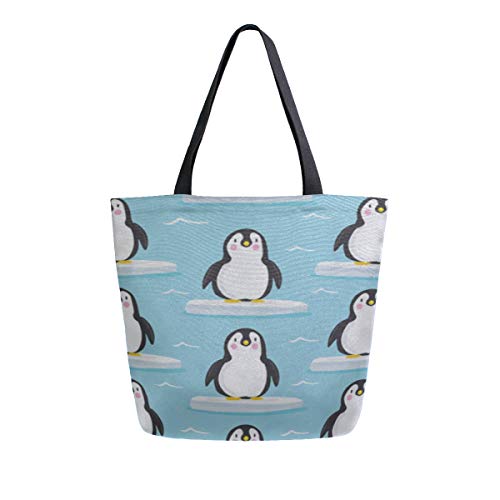 Preisvergleich Produktbild Pinguin Weiß Schwarz Hübsch Tier Tragbare Große Doppelseitige Lässige Canvas Tragetaschen Handtasche Schulter Wiederverwendbare Einkaufstaschen Duffel Geldbörse Frauen Männer Lebensmittelgeschäft