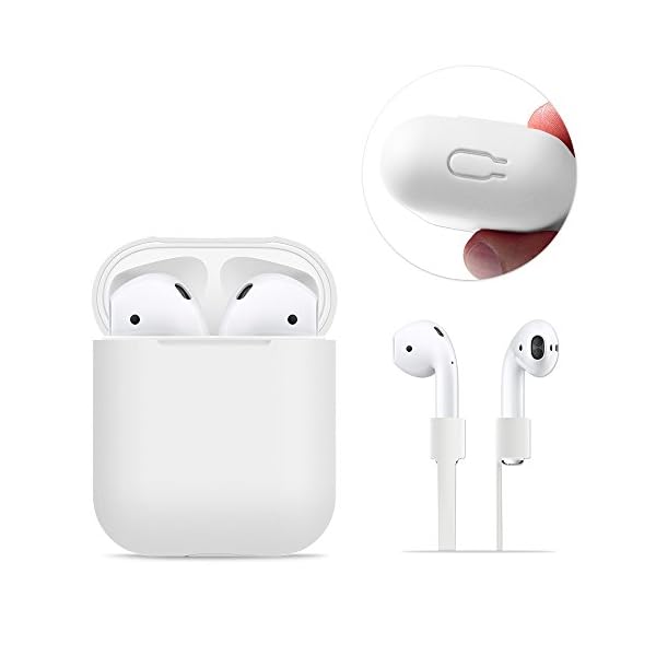 Case Protective, funda de piel de silicona FRTMA con correa deportiva para Apple AirPods, blanco marfil