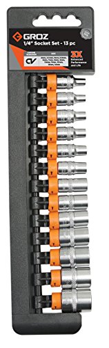 GROZ KIT/SKT/H1-4/13LUG Socket Sets On Rail, 13 Pieces 1/4" Drive Socket Set On Rail