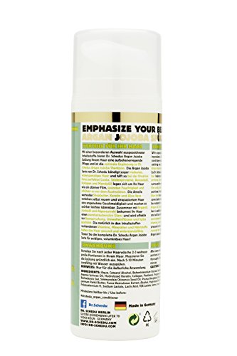 Dr. Schedu Berlin Argan Jojoba Spülung 150ml, mit Seidenproteinen, Mandelöl, Algenextrakt, Avocadoöl, Keratin, Aloe Vera, Sheabutter und Kollagen, für trockenes und strapaziertes Haar, silikonfrei, tierversuchsfrei, made in Germany! - 2