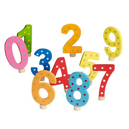 Zahlenset für Kerzenring, Holz 7 cm farbig "0-9" mit Punkten 85187 Papstar Geburtstag Kerzenhalter Kindergeburtstagszahlen Holzzahlen
